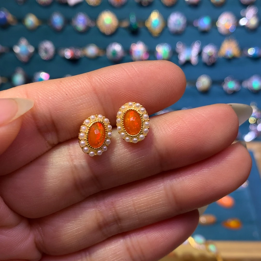 欧泊银S925镶嵌耳饰款