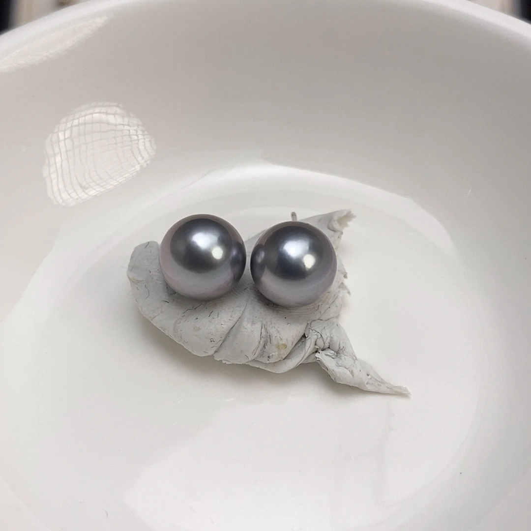 银S925镶嵌海水珍珠耳饰大溪地9-10