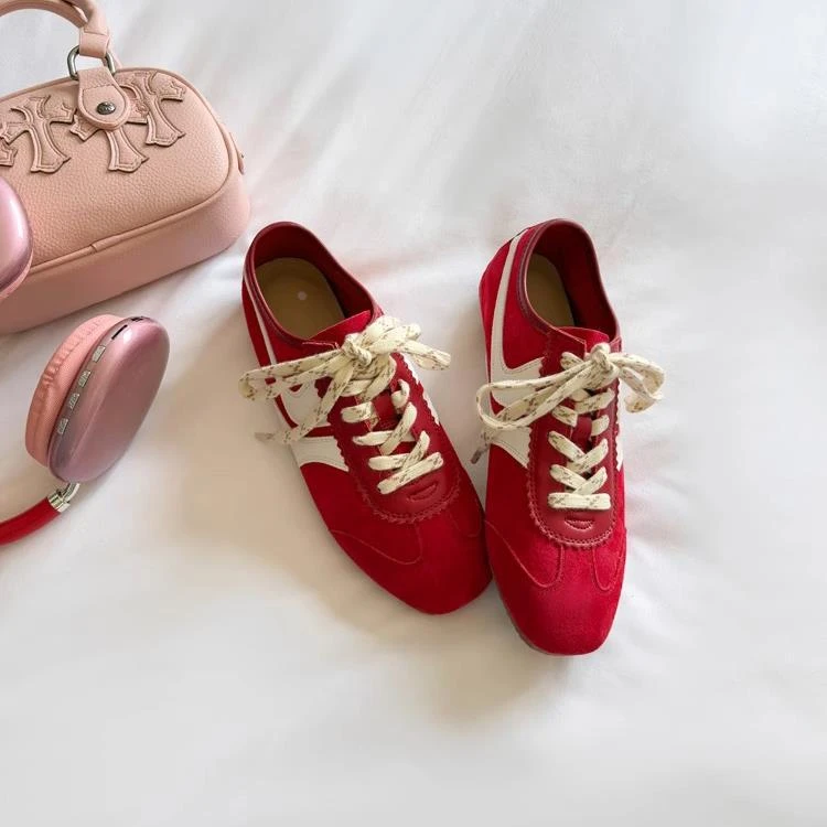 复古版银色内增高休闲运动系带小众女德训鞋阿甘鞋牛皮超纤