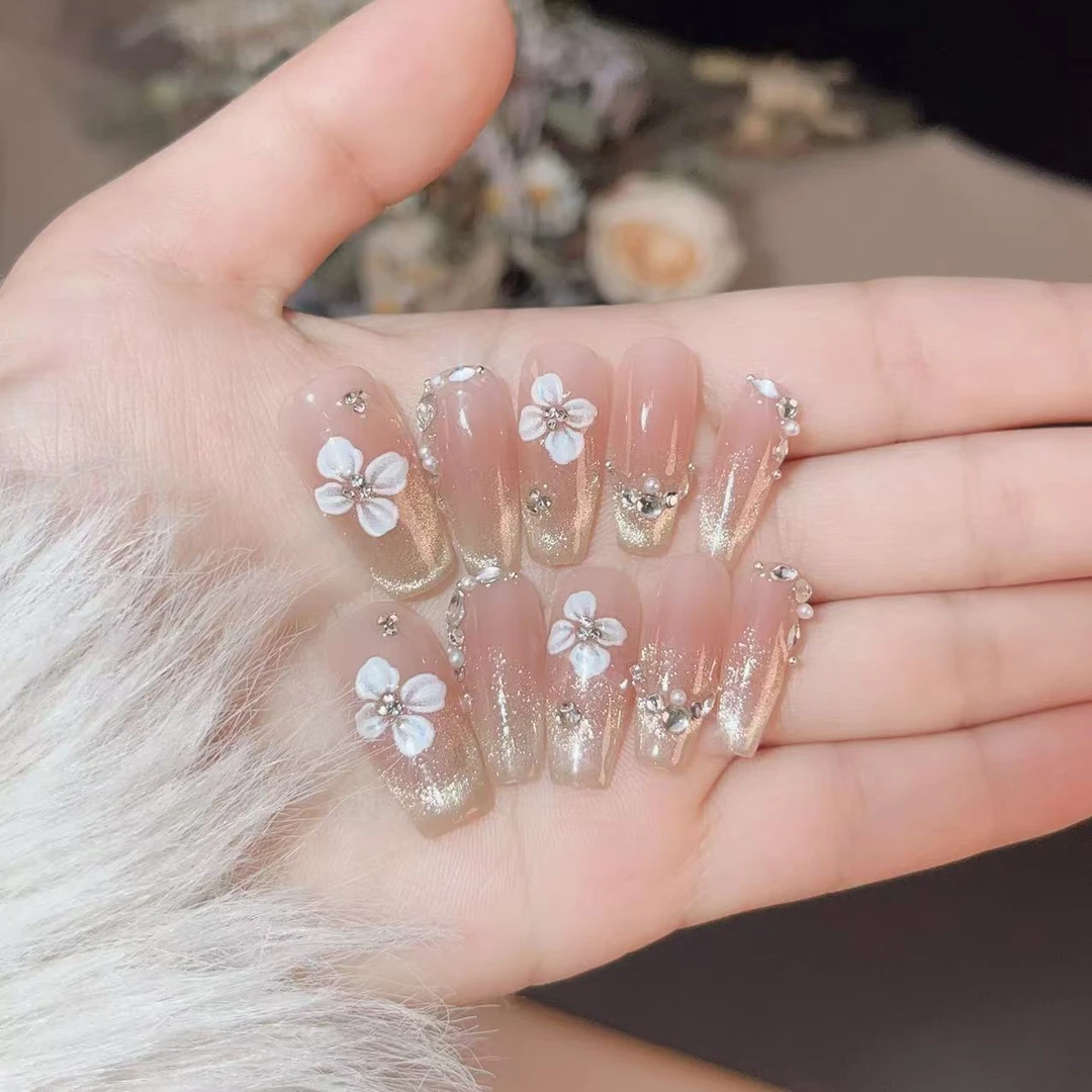 【花瓣月影】金色猫眼纯手工显白高级穿戴甲十片装