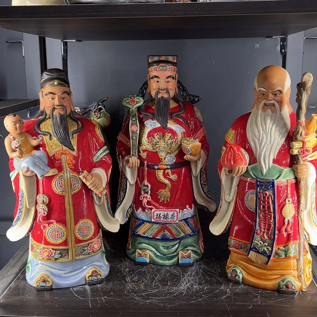 陶福禄寿石湾陶艺摆件