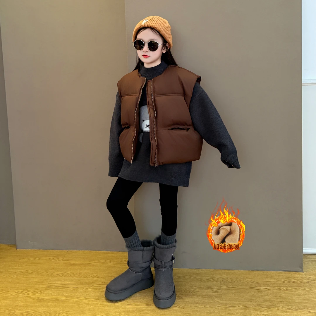 女童2025新款潮款秋冬季韩系时尚马甲毛衣洋气加绒铅笔裤保暖套装