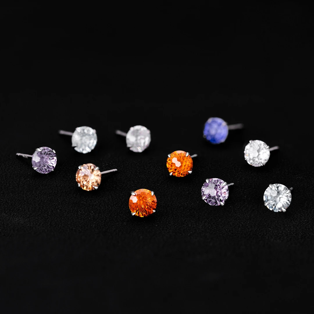 925银耳饰 施家华子钻耳钉爆闪烟花切彩锆女轻奢高级感