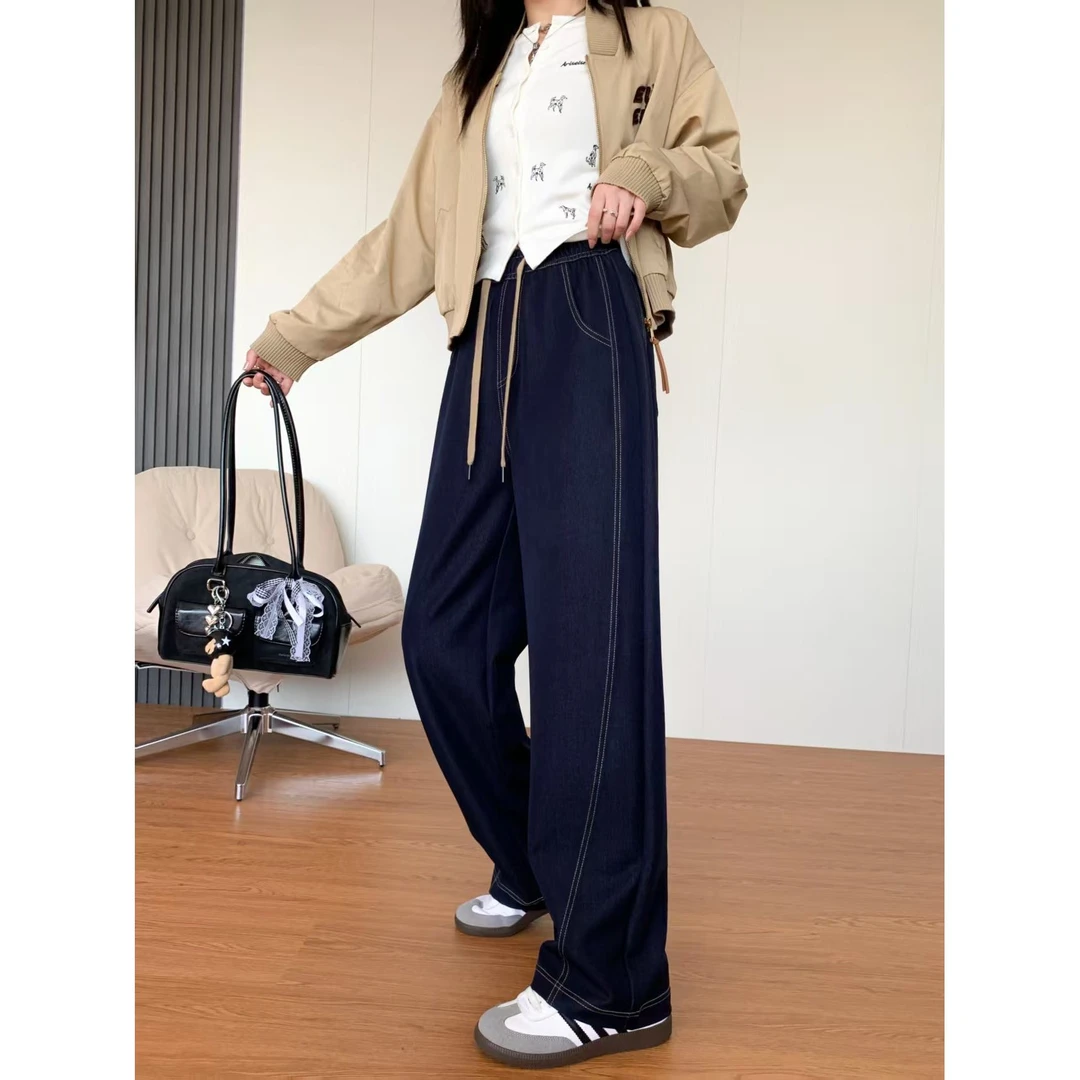 MM夏季薄款高腰丹宁蓝水洗牛仔裤8005