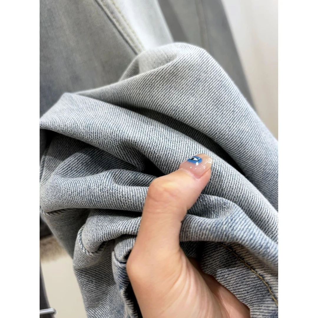 高腰显瘦休闲阔腿牛仔裤女新款小个子美式直筒弯老爹裤