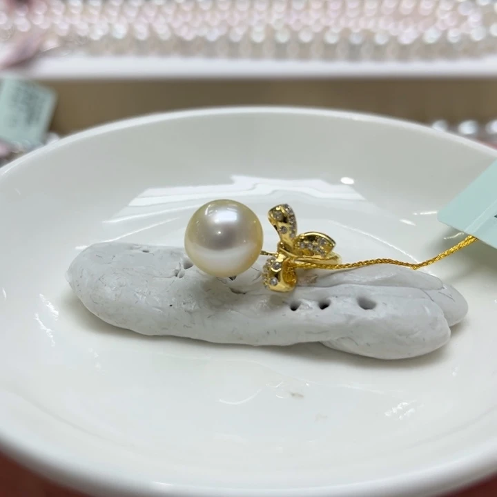 银S925镶嵌戒指海水珍珠金巴10-11m 2号