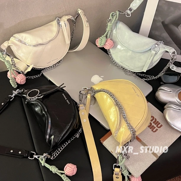 【薄荷冰沙】2025时尚百搭链条腋下包高级感精致单肩斜挎包女饺子包