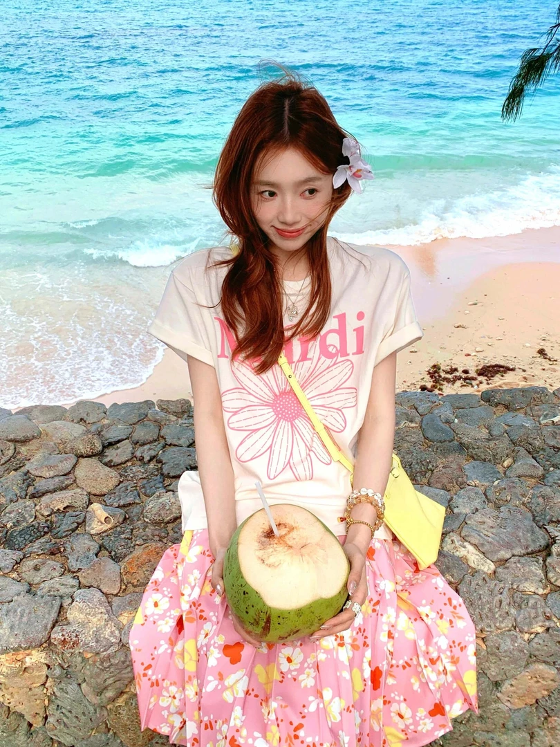 美式复古粉色碎花半身裙女2025春夏新款百搭休闲高品质百褶裙中裙