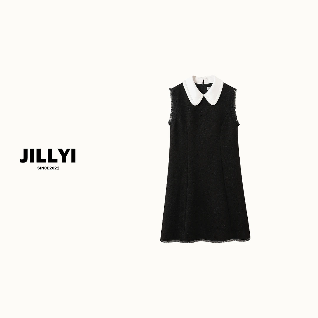 JILLYI南山店【柏林少女】黑色娃娃领韩版气质时尚穿搭连衣裙