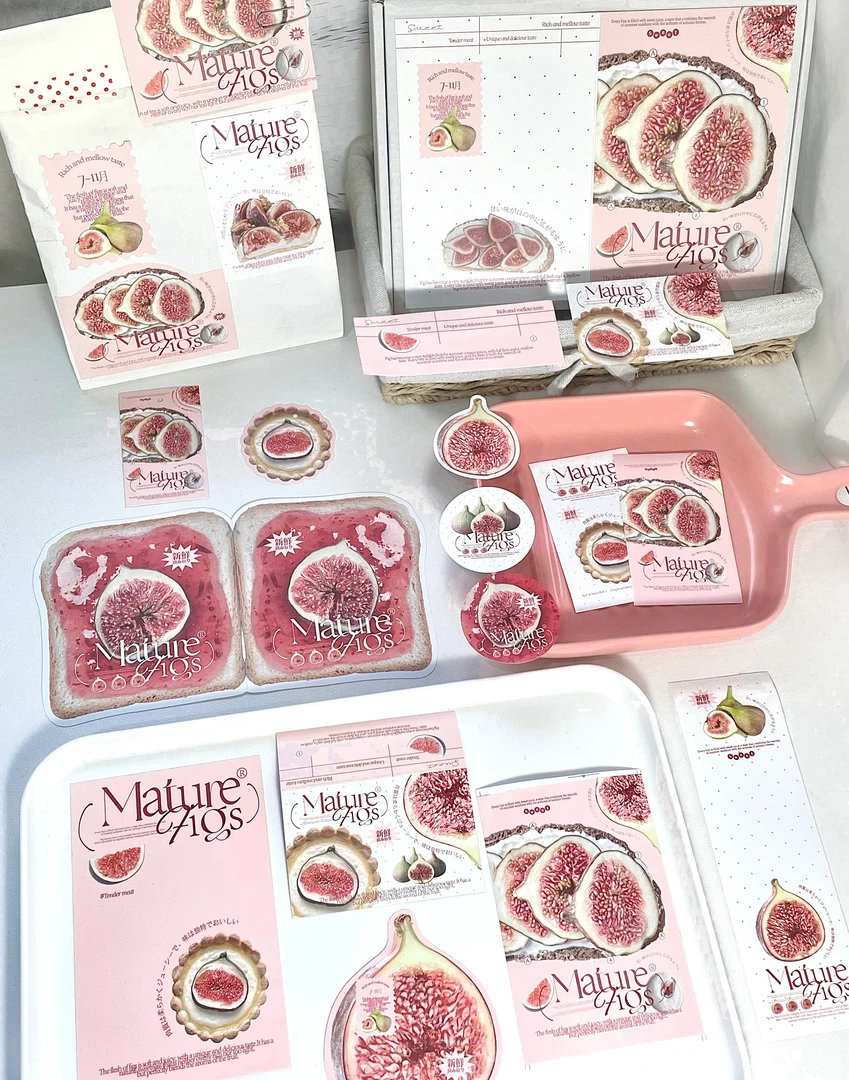 【独家】甜蜜无花果哑膜set ins韩系手帐拼贴素材封口贴贴纸包卡头