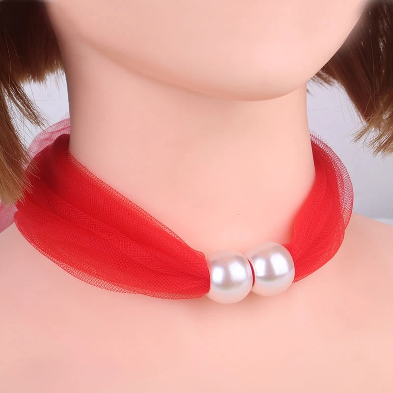 春夏少女风网红丝巾波点简约装饰夏季女极简风挂耳式蕾丝春秋时尚