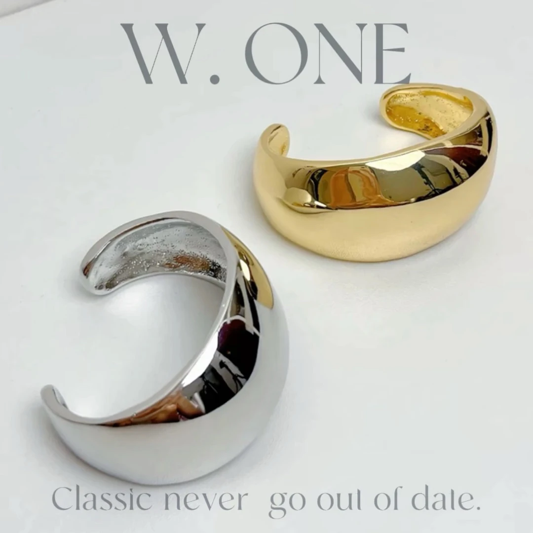 铜合金手镯  【W. ONE】中古光面素款百搭轻奢立体开口k金手镯时尚