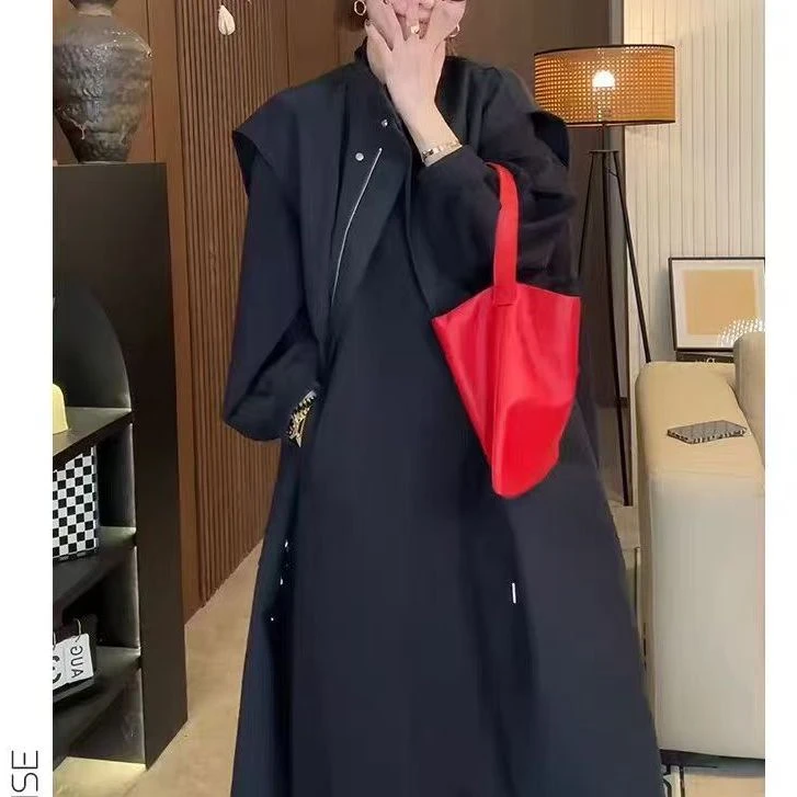 王美丽专享大码定制欧货斜纹重工巨遮肉今天上飒长款马甲2512