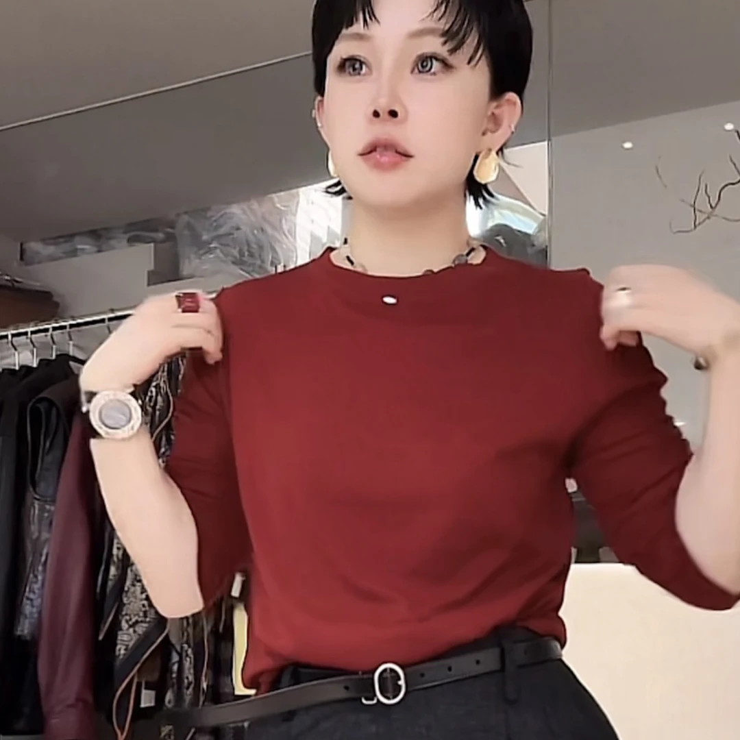 《回购再回购领配T》秋冬032女装圆领长袖T恤衫女士纯色休闲上衣