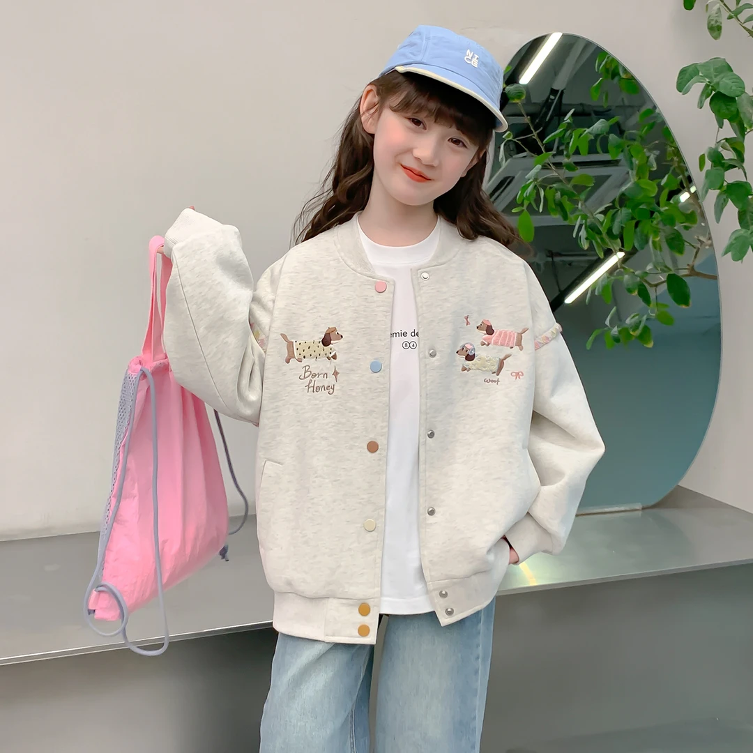 女童春秋款棒球服外套2025春季新款时尚卡通刺绣百搭薄外套Q13046