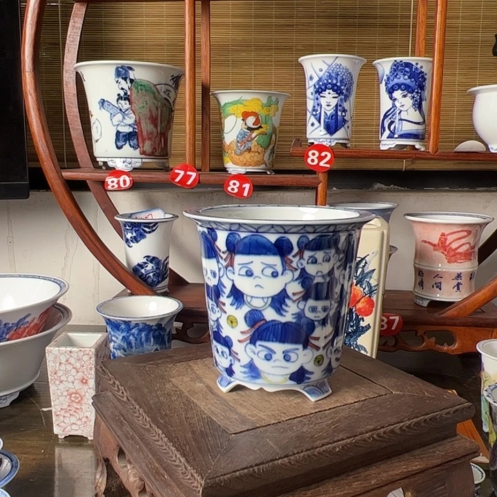 平***水墨奈手工手绘陶瓷花盆