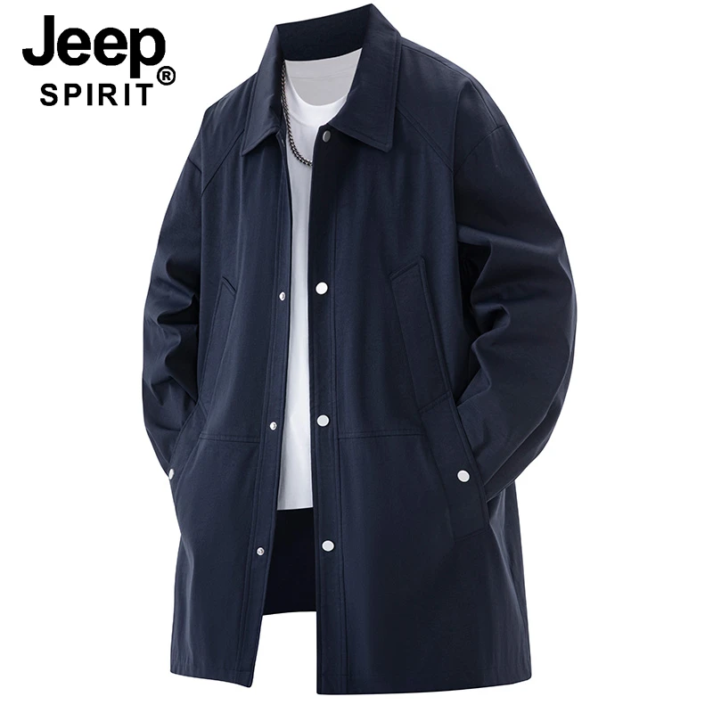 JEEP SPIRIT吉普大码中长款风衣男士春季新款户外运动夹克外套男