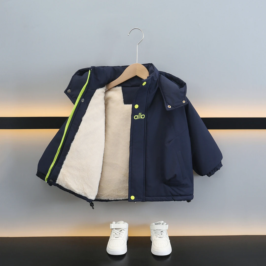 男童加绒加厚冬装外套2025新款儿童冬季棉服男孩连帽上衣宝宝棉袄
