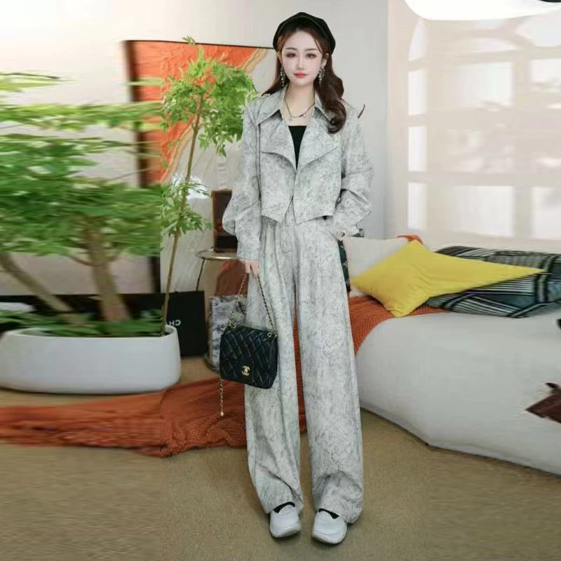 休闲气质2025女短外套新款春季两件套时尚显瘦阔腿裤套装洋气时髦