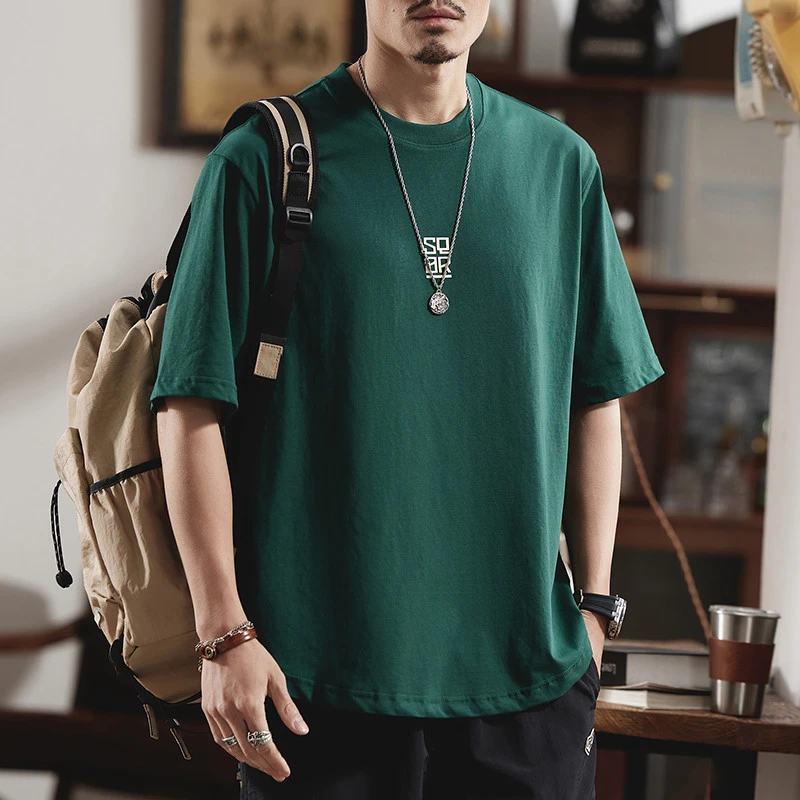 复古短袖2025新款男夏季潮牌半袖t恤夏天透气舒适桔红休闲上衣服