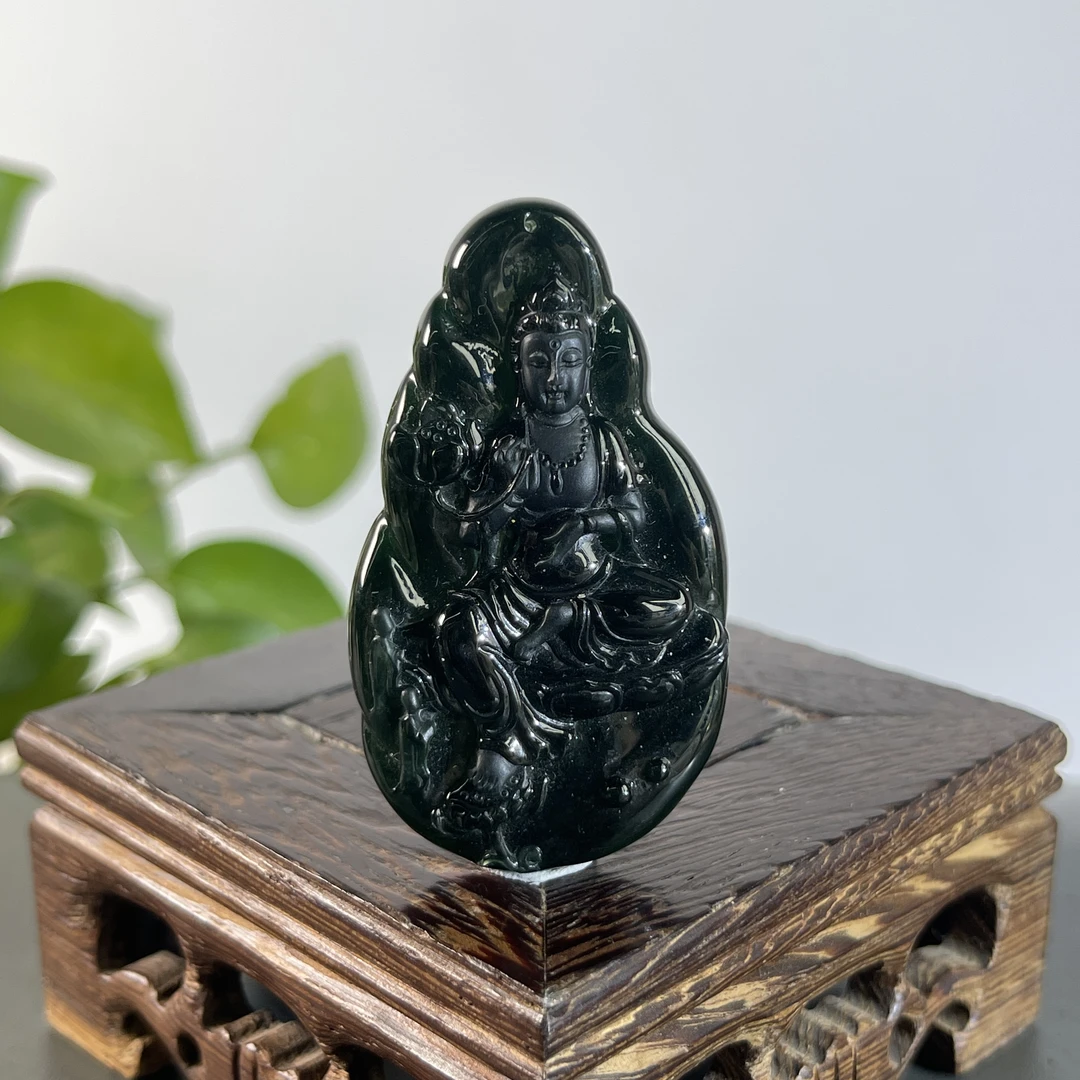 JXB26-232  黑色天然翡翠A货 黑-自在观音