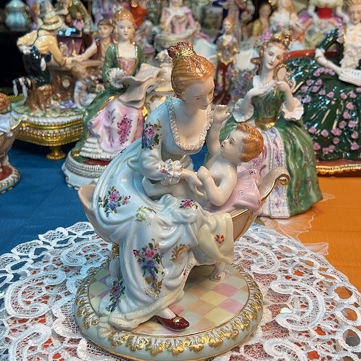 陶瓷蓝色手绘花母子情深 老货库存