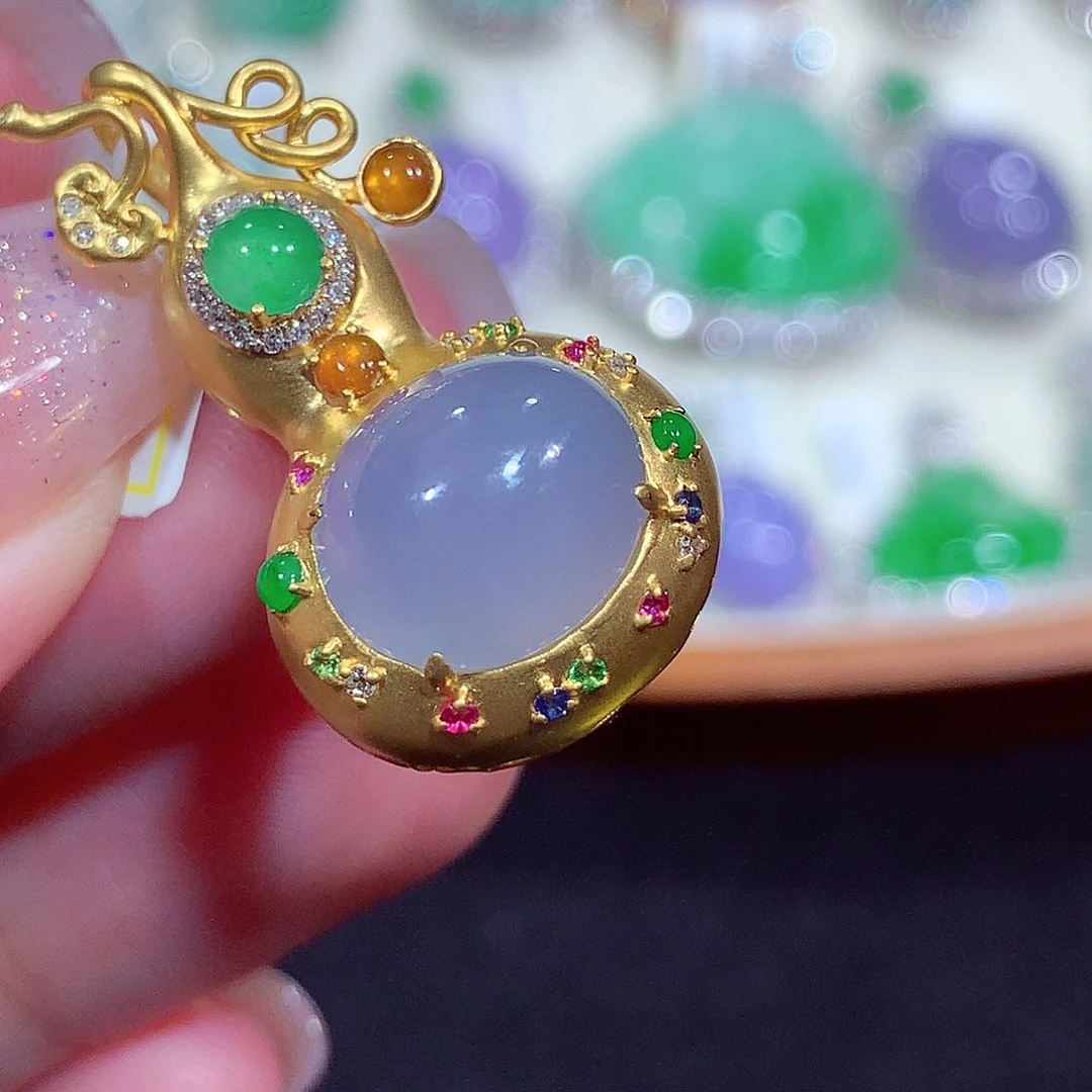 翡翠18K金镶嵌吊坠(不含链)