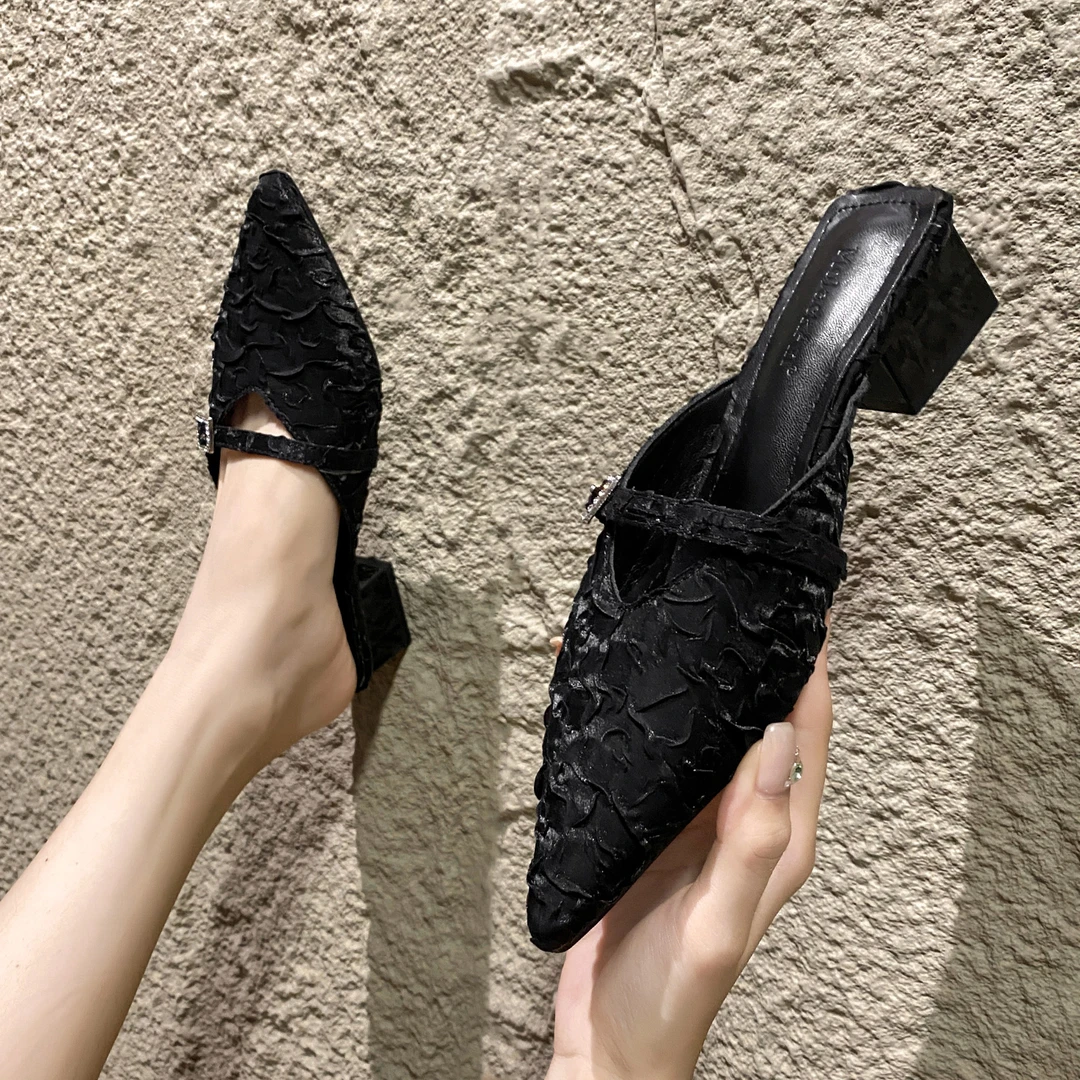 国风新中式穿搭2025新款半托单鞋中跟软底高级感百搭半拖鞋女凉拖