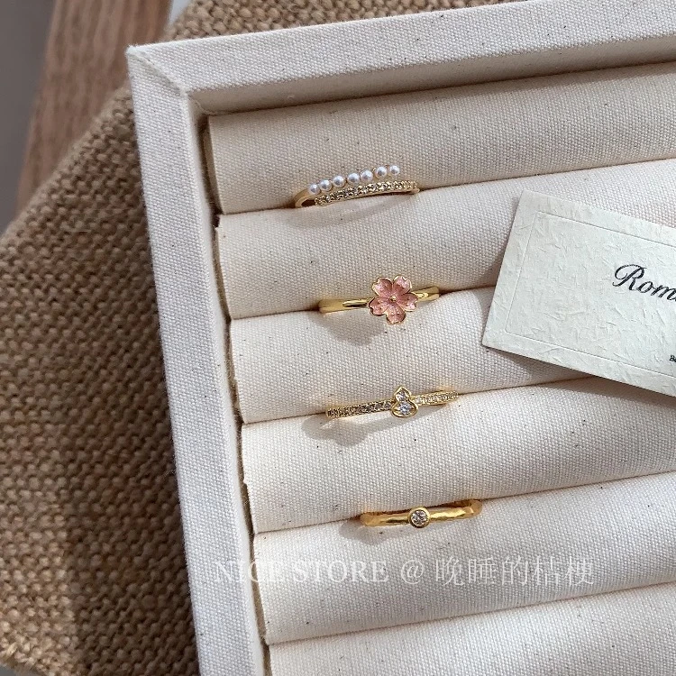 合金戒指 晚睡的桔梗「桃元」春日桃花锆石戒指小清新复古食指戒