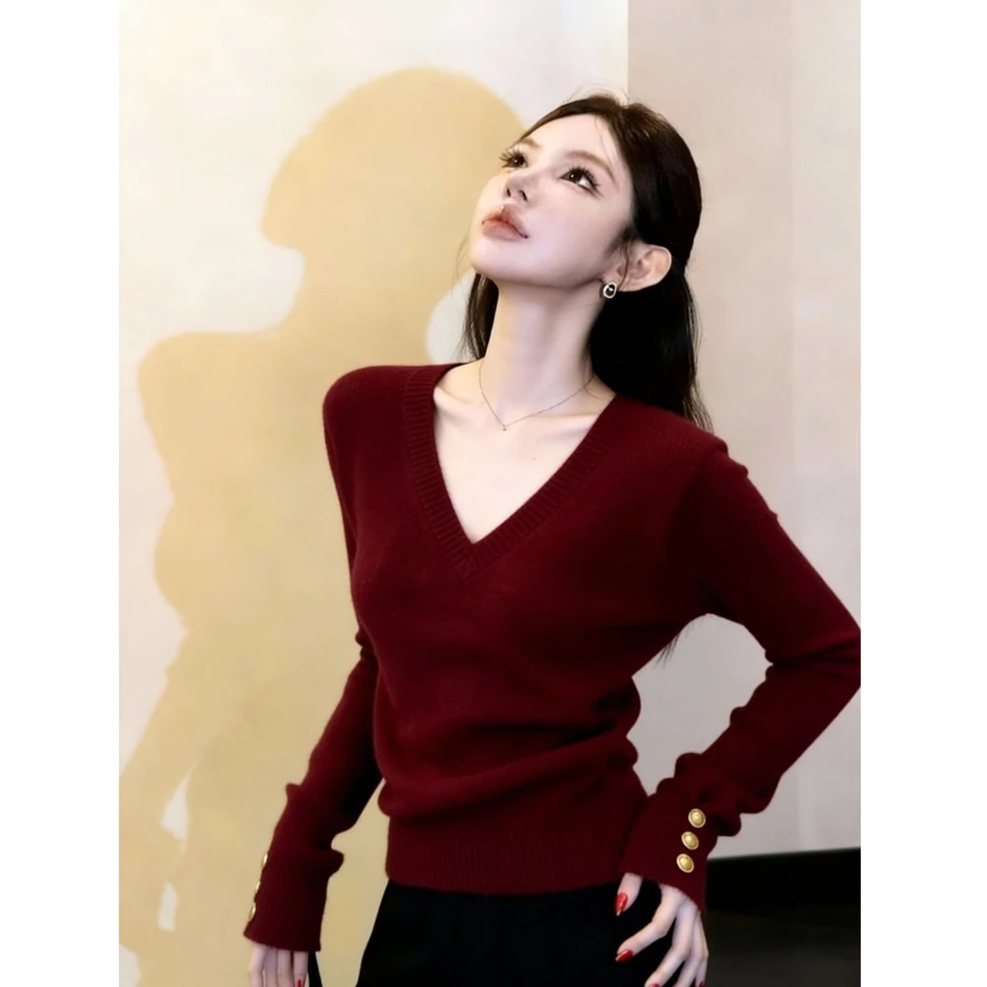 V领针织衫爆款2025冬季新款慵懒时尚气质高级显瘦女小众长袖毛衣