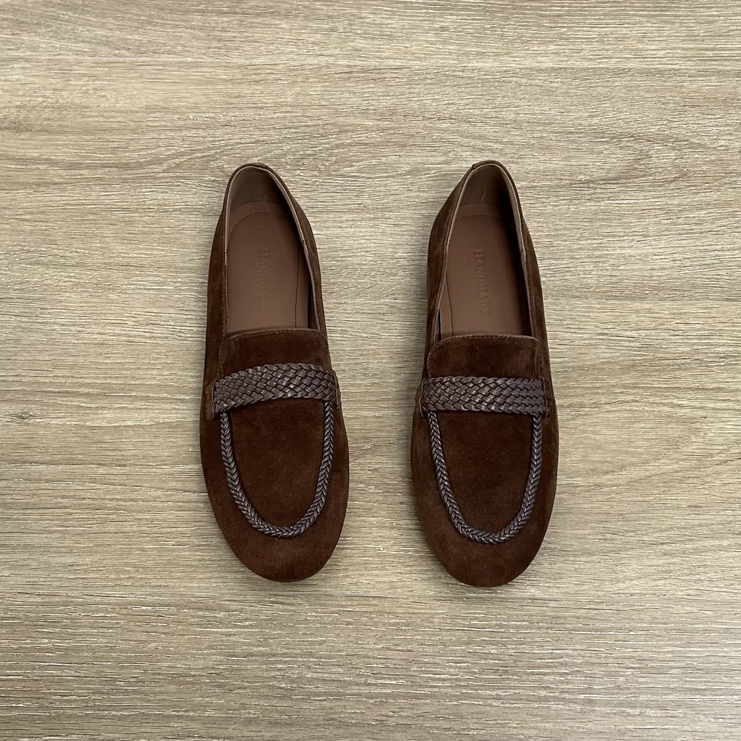 Dannyfrey秋季新款小众设计感软底休闲编织简约法式女乐福鞋1.5CM