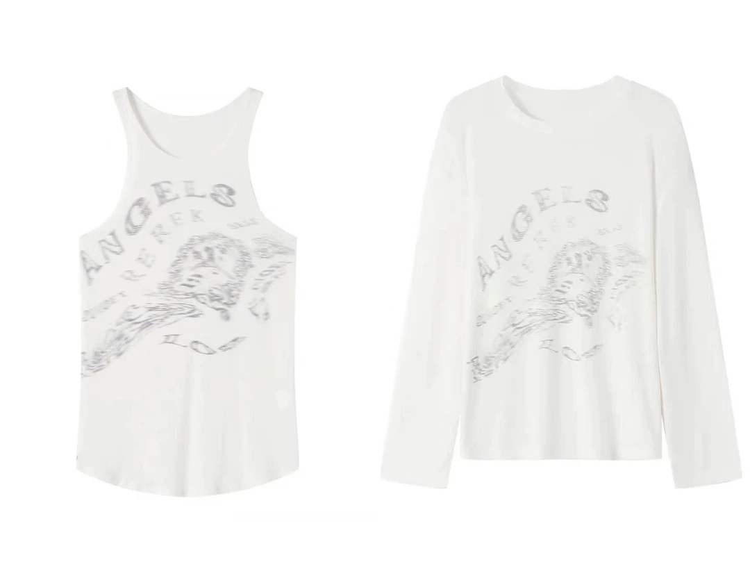 REREK 25春夏工字修身显瘦辣妹上衣不规则印花针织肌理感背心T恤