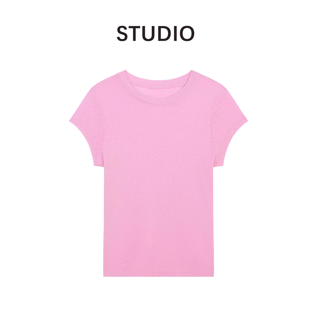 【大希希专属】温柔风洋气减龄百搭小个子多巴胺穿搭纯色圆领T恤