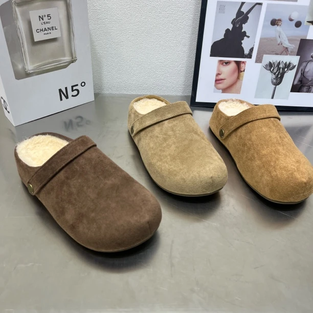 6222-1浅口轻职风女半拖包头拖卡其时尚极简风加绒