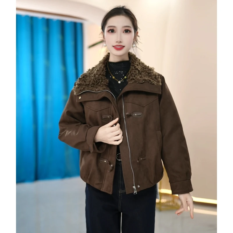 【KL-Q366】2025年新款秋冬款保暖时尚气质款毛领棉服外套女