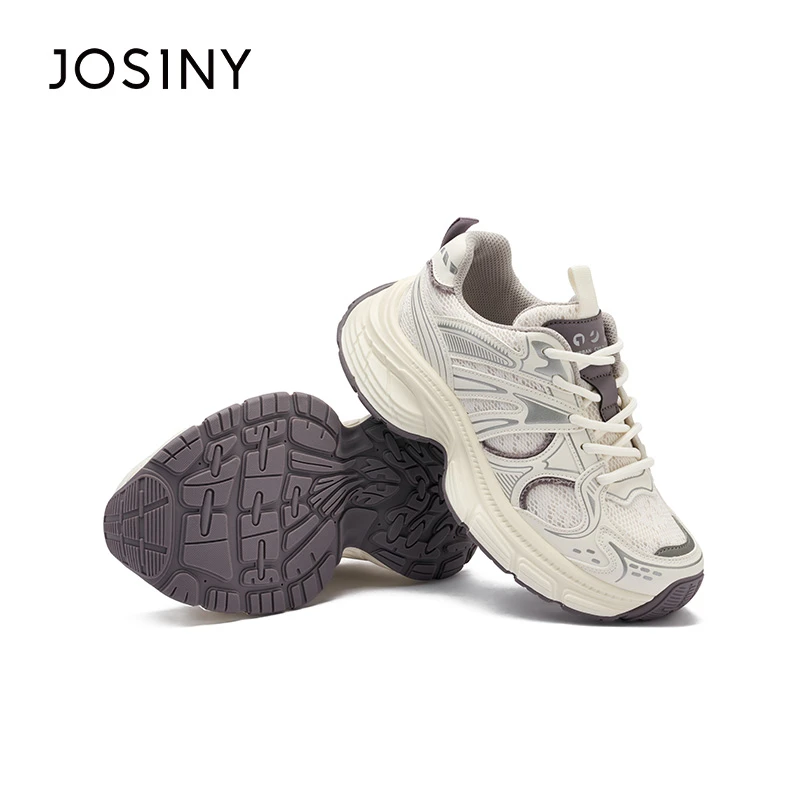 卓诗尼厚底老爹鞋女2025新款爆款透气白色软底运动鞋512A22542