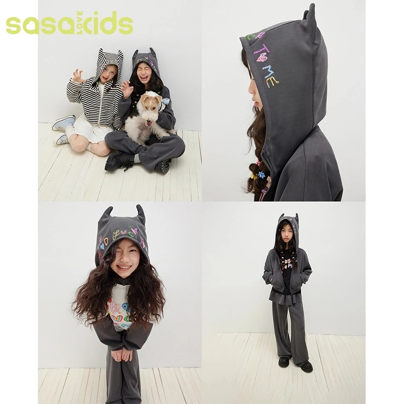 sasakids原创图案GOODLUCKTOME软绵空气层小恶魔连帽拉链外套C2