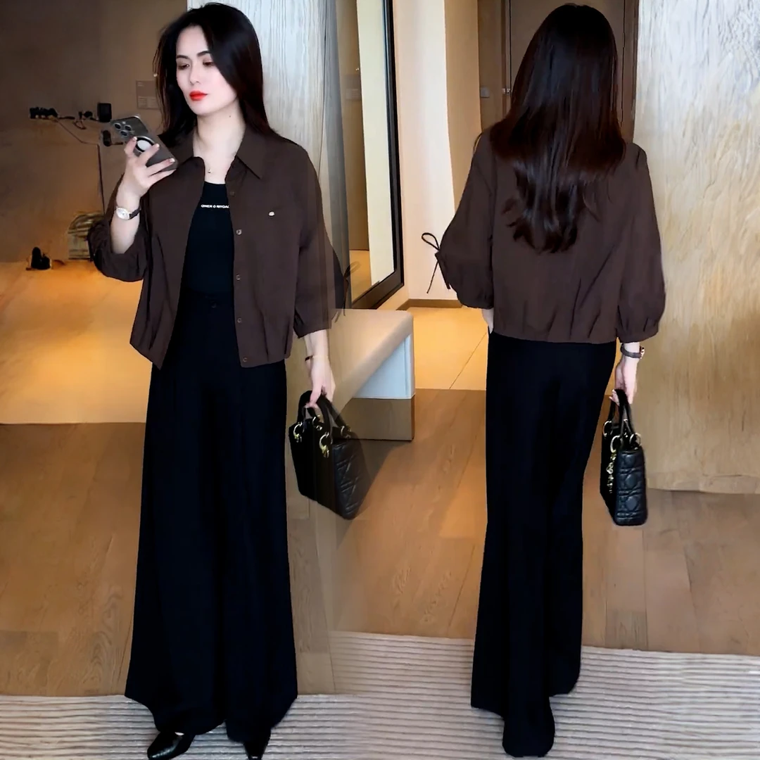 时尚休闲外套女短款2025秋季新款韩版时尚百搭小个子翻领折皱上衣