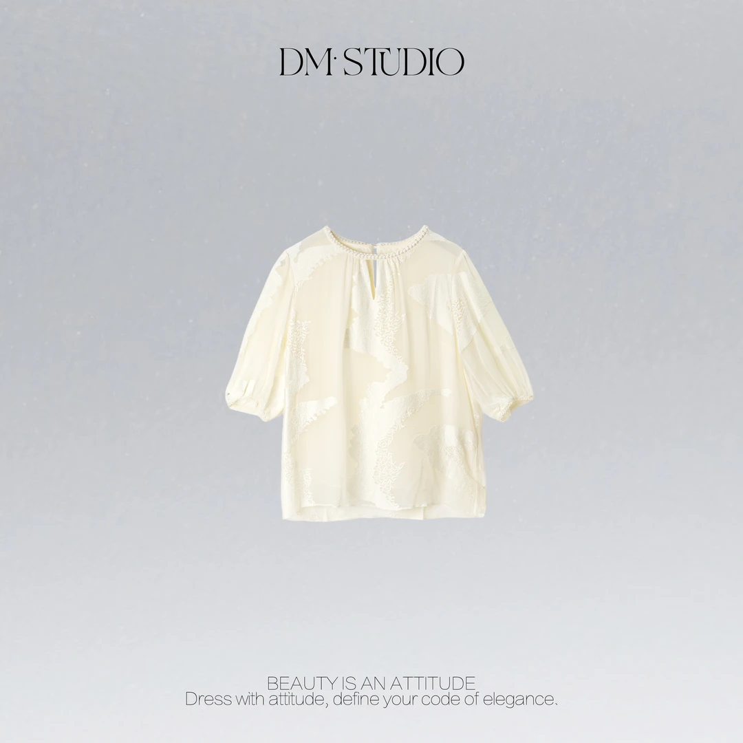 DEDM•STUDIO/100%桑蚕丝透气精致感复古短袖上衣2505TX/2ECY3571