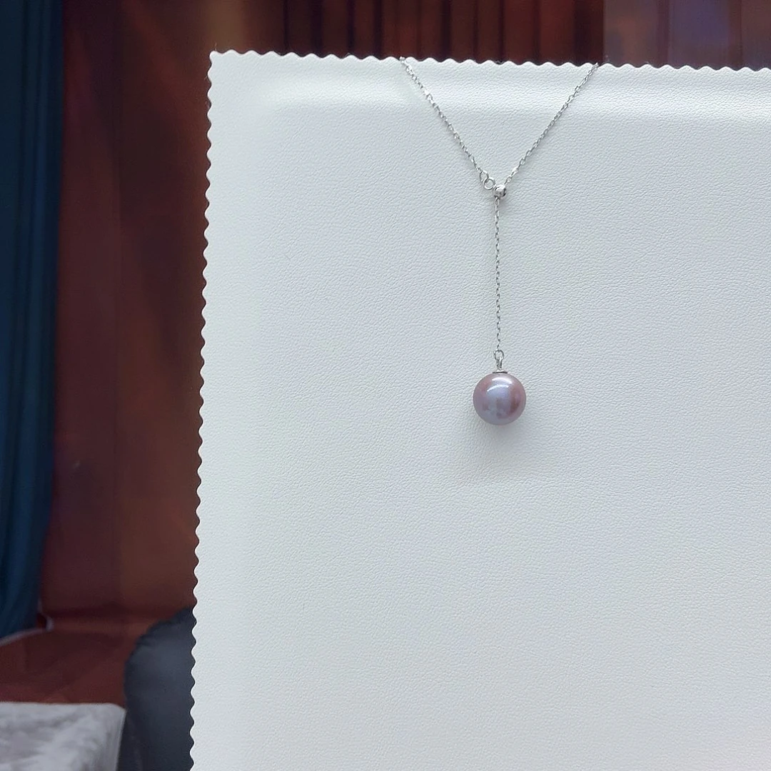 吊坠(赠链)银S925镶嵌淡水珍珠紫珠Ｙ链