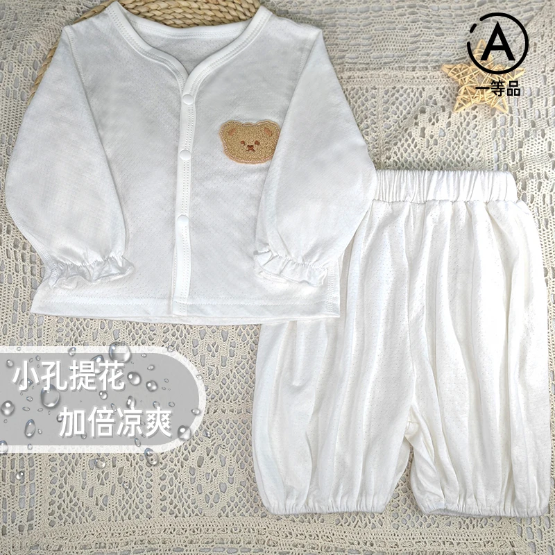 小熊贴布婴儿防蚊套装提花面料更凉爽宽松上衣灯笼裤防蚊婴儿衣服