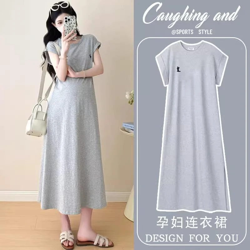 孕妇连衣裙2025新款潮妈孕期高级穿搭法式宽松纯棉长裙夏季孕妇裙