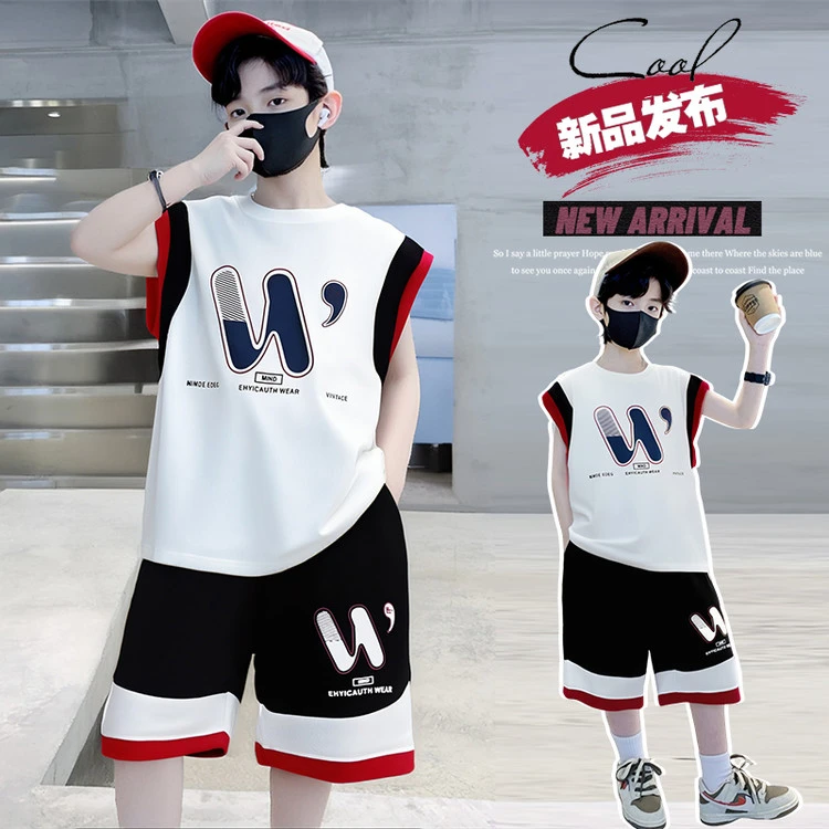 时尚男童夏装套装休闲吸汗宽松速干帅气短裤无袖童装洋气背心薄款
