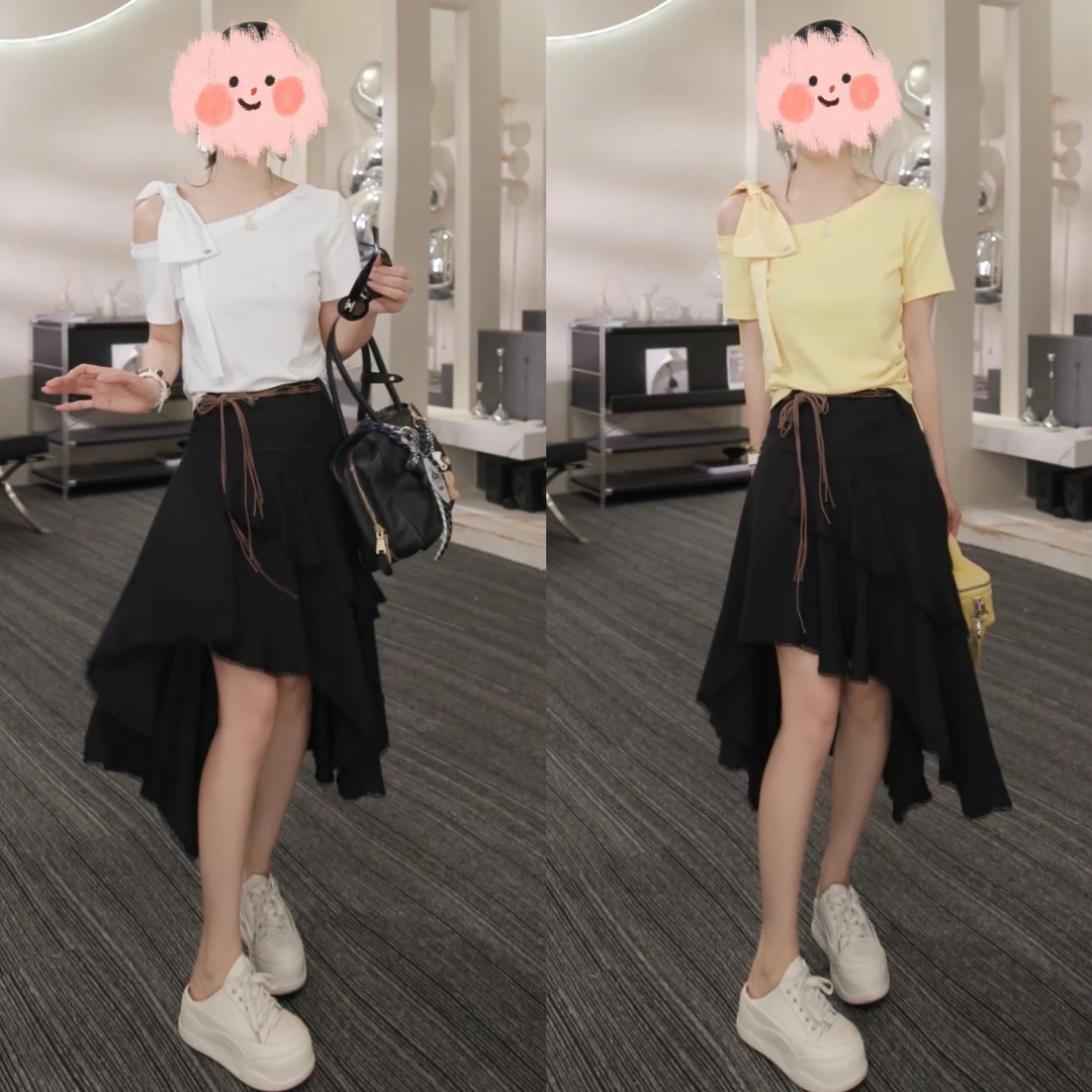 2025夏季新款时尚百搭休闲设计师气质上衣高腰半身裙两件套