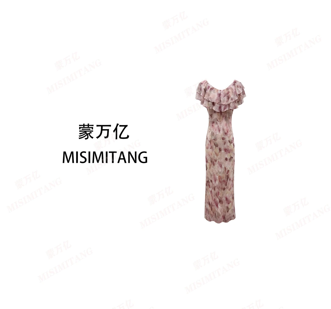 【茉黛】夏款斜裁显瘦夏季短袖女装连衣裙欧若风收腰轻奢可一字肩