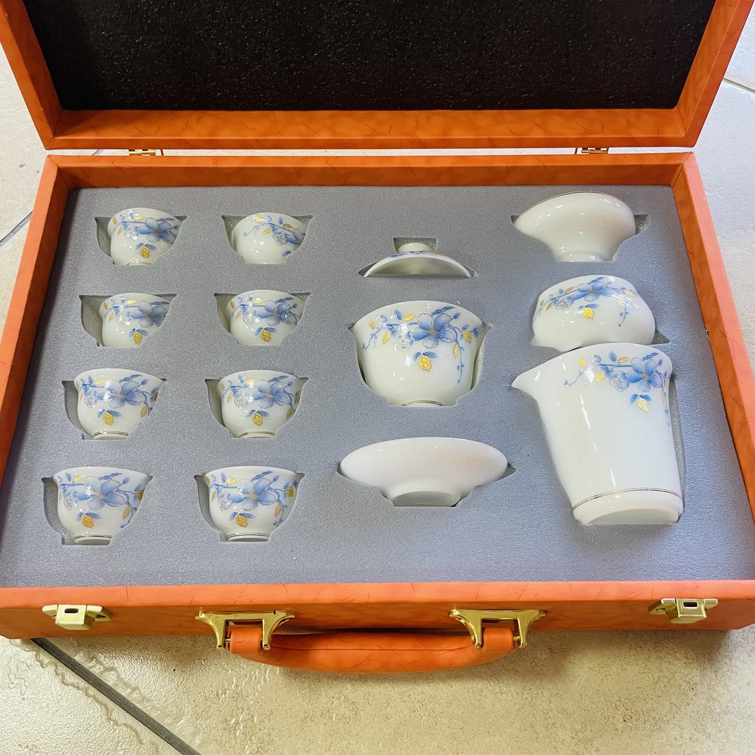 【高冰奢瓷】带花面《高档礼盒包装送礼11件套》不沾茶渍送人有档次