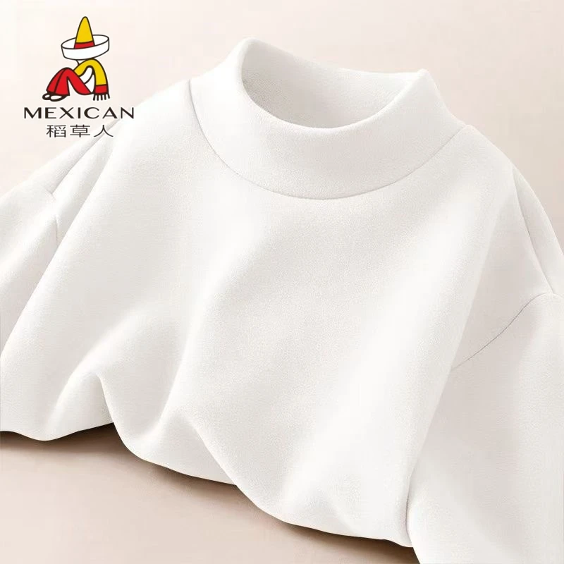 稻草人半高领纯色打底衫长袖上衣男士白色韩版修身内搭德绒体恤衫