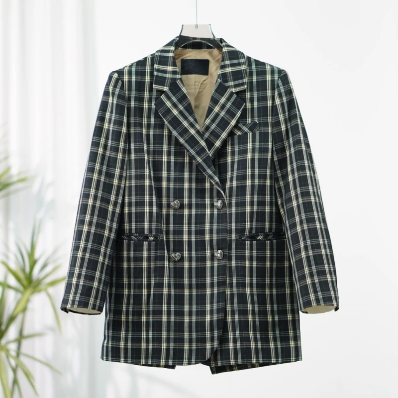 莉推荐 【三C・伊】HD450  双排爱心扣格子西装黑色Y22410153W00