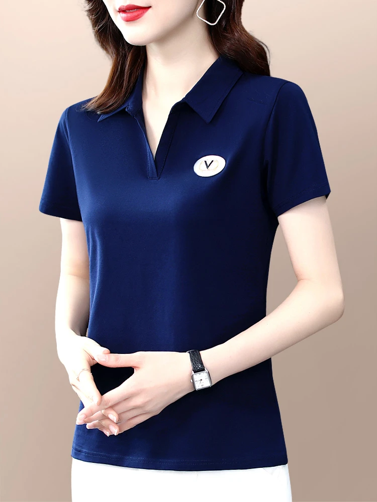 95棉短袖t恤女2025年新款夏季洋气质妈妈翻领Polo衫运动休闲上衣