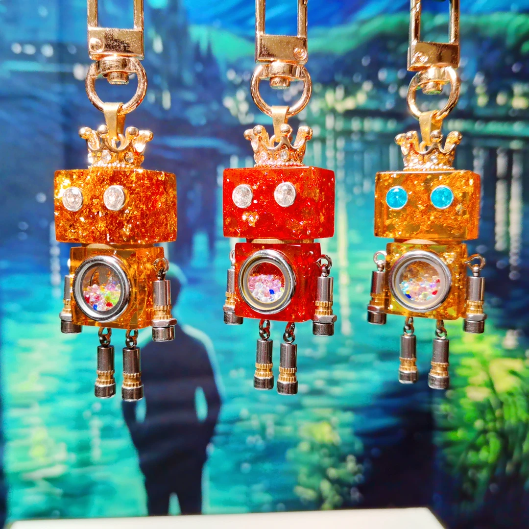 不锈钢树脂吊坠 双11大促，朋克机器人项链挂饰-金箔系列